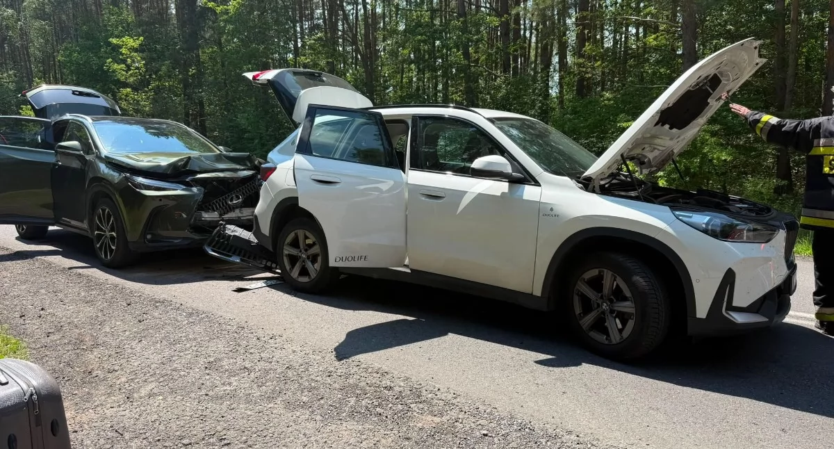 Na zdjęciu: Lexus uderzył w tył Audi, fot. Facebook OSP Pławno 