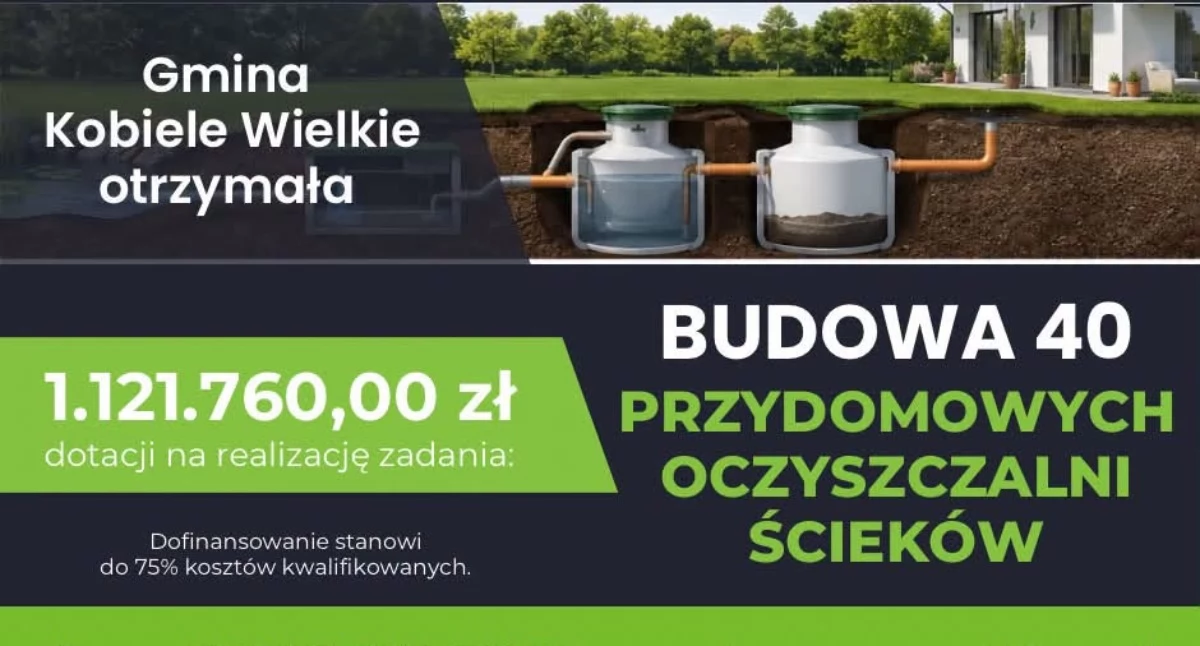Na zdjęciu: Ponad milion złotych dotacji na przydomowe oczyszczalnie ścieków, fot. Facebook/Gmina Kobiele Wielkie