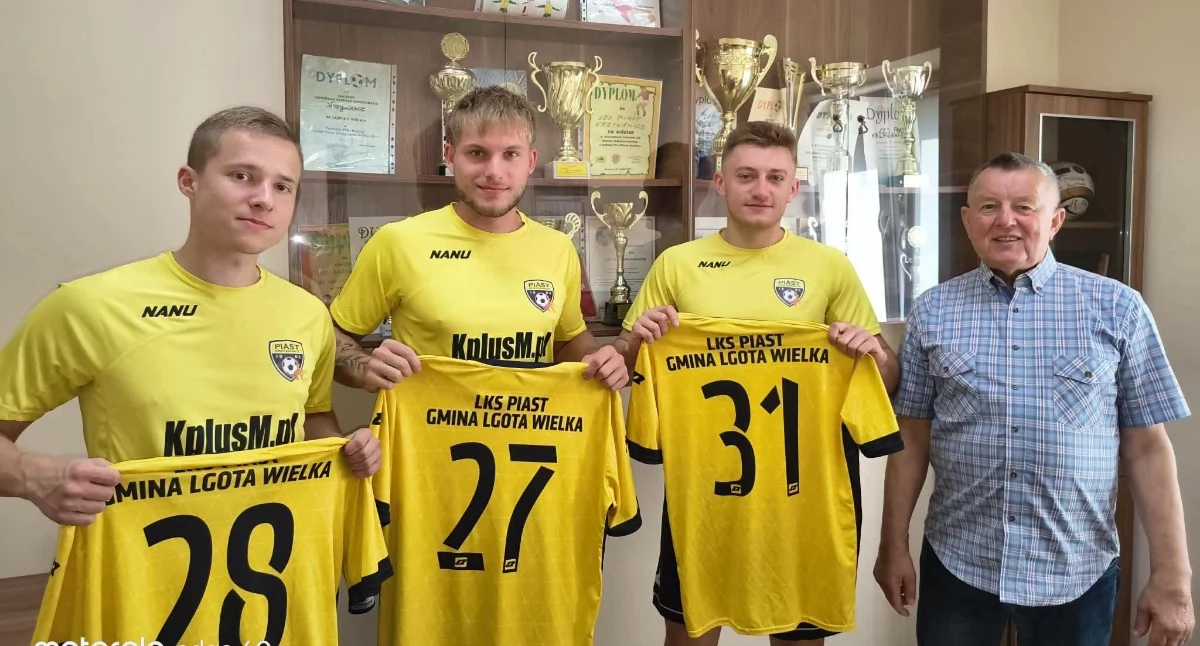 Na zdjęciu: Nowi zawodnicy Piasta - Mateusz Spólnicki, Dawid Dyła i Kuba Deryngier