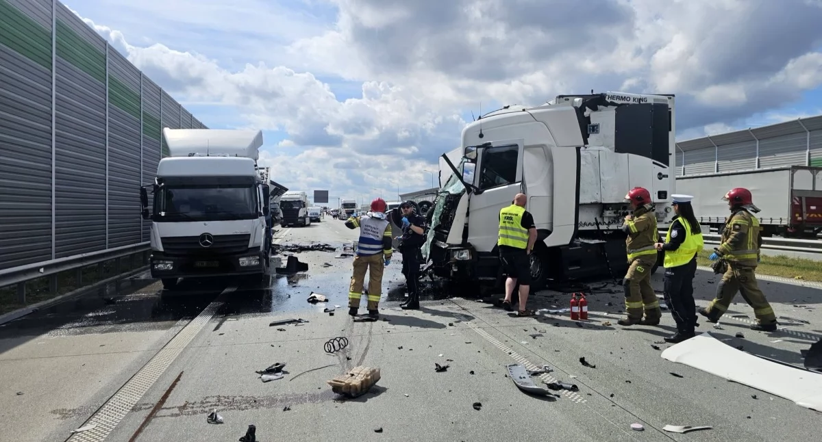 Na zdjęciu wypadek na A1, fot. Policja