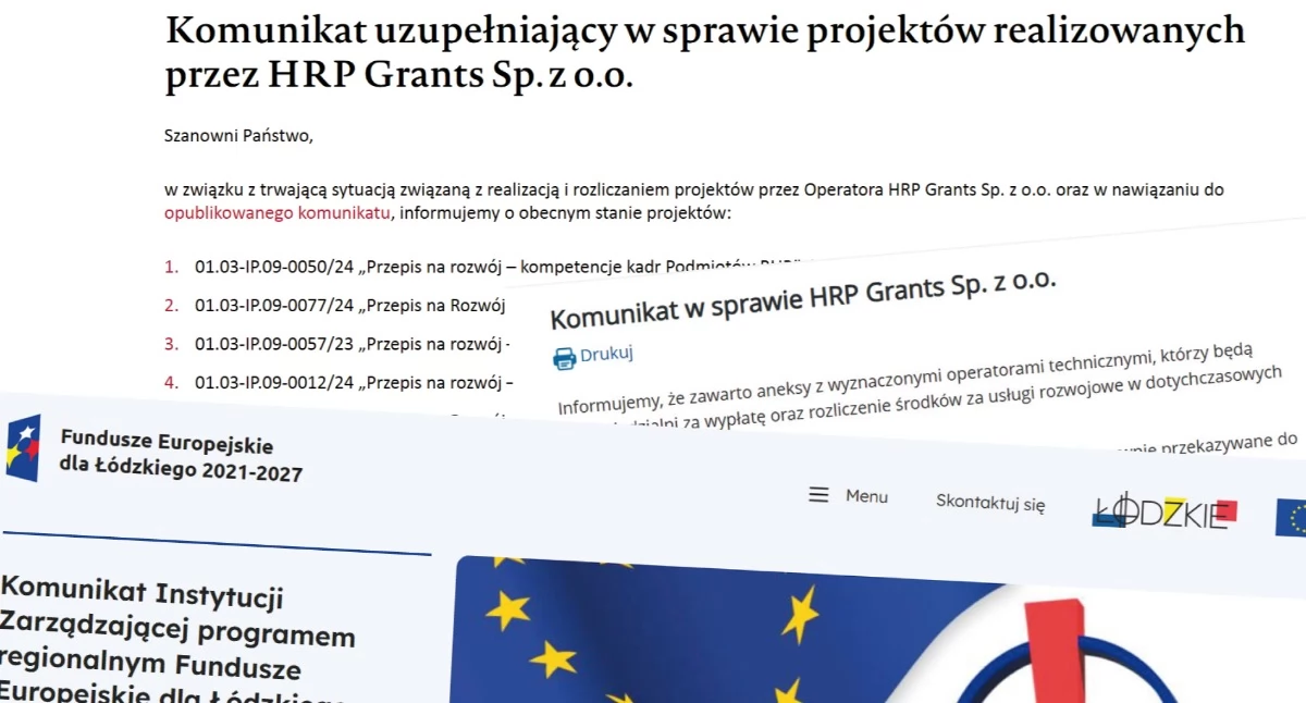 Na zdjęciu komunikaty instytucji w spawie projektów HRP