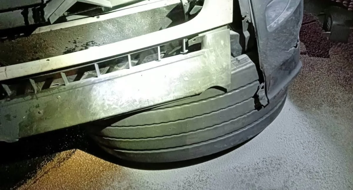Na zdjęciu: Kierowca Citroena nie spodziewał się takiej przeszkody na autostradzie, fot. Facebook/OSP Dobryszyce