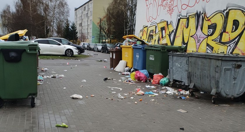 Na zdjęciu kontenery na śmieci przy ul. św. Jadwigi Królowej
