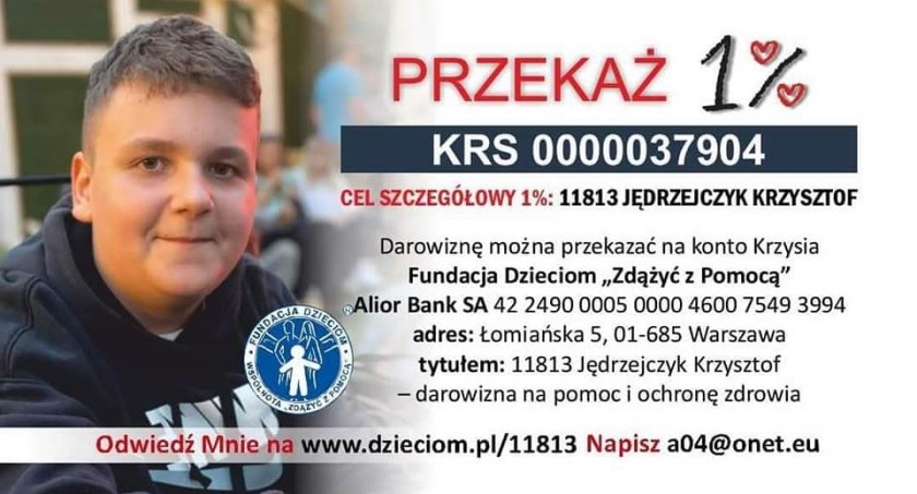 Na zdjęciu: dane kanałów pomocy dla Krzysia. 