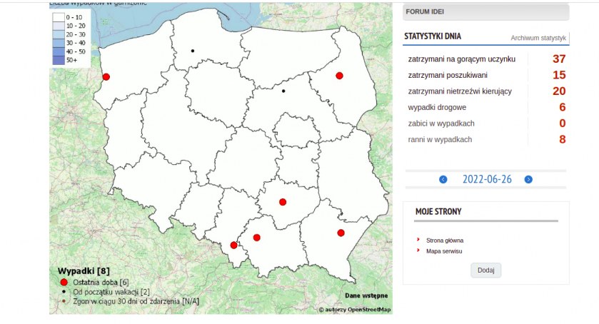 Na zdjęciu: mapa wypadków drogowych. Źródło; BRD KGP. 