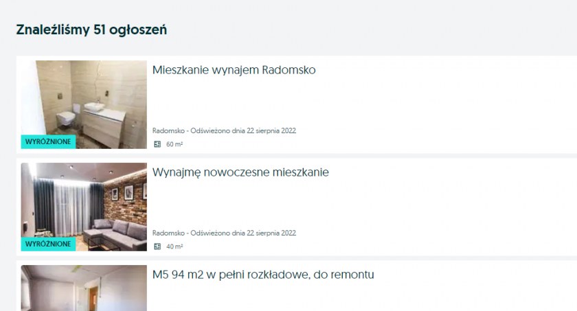 Na zdjęciu 51 mieszkań do wynajęcia w Radomsku w serwisie OLX