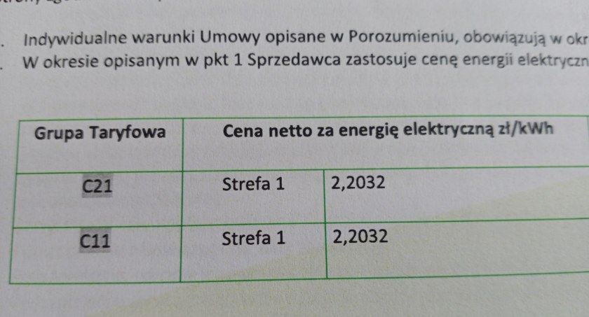 Na zdjęciu nowa taryfa zaproponowana przed dostawcę - fot. Facebook