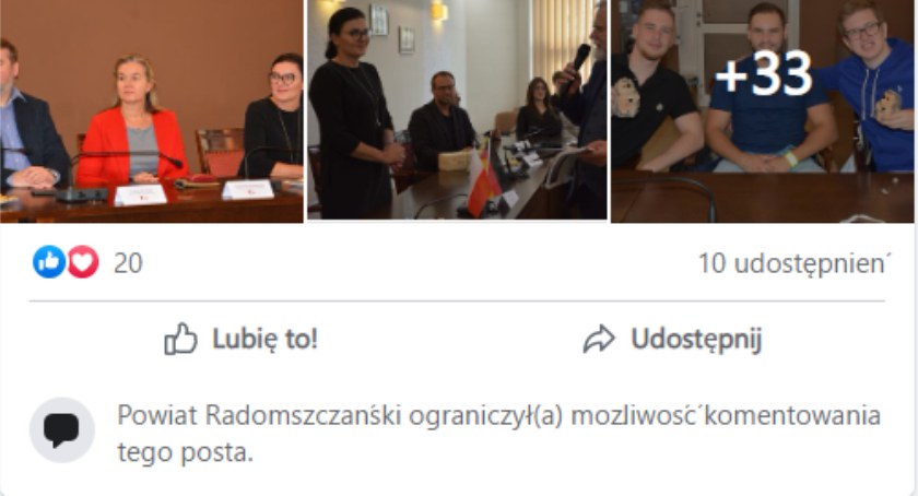 Na zdjęciu zrzut ekranu z Facebooka Powiatu Radomszczańskiego