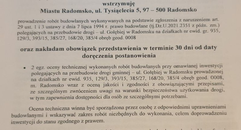 Na zdjęciu decyzja inspektora, którą opublikował na FB radny Więcek