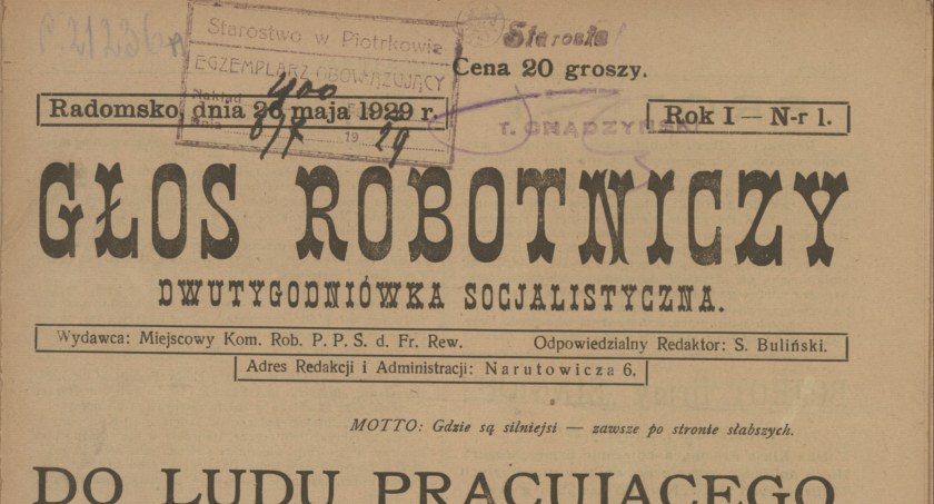 Na zdjęciu pierwsza strona Głosu Robotniczego