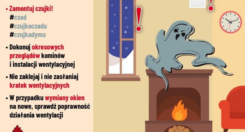 Na zdjęciu plakat przestrzegający przed zaczadzeniem - fot. Facebook/KP PSP Radomsko