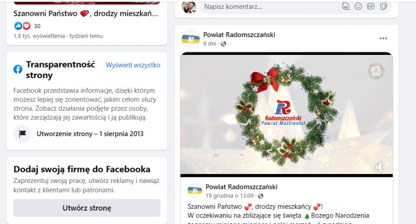 Na zdjęciu zrzut ekranu - Facebook urzędu