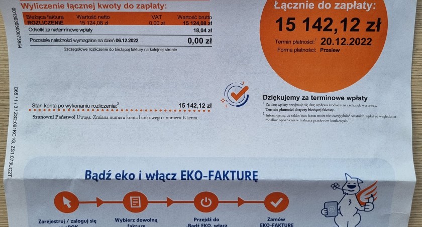 Na zdjęciu rachunek, jaki otrzymał przedsiębiorca