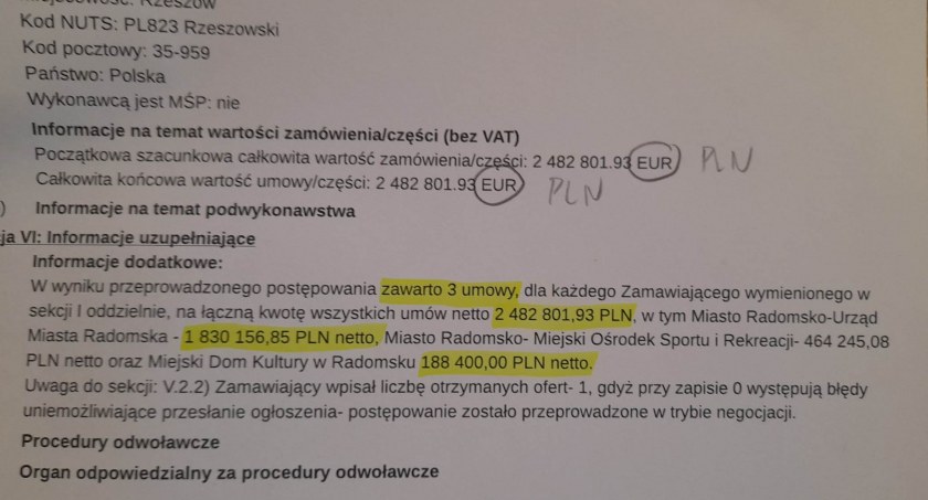 Na zdjęciu zrzut ekranu z ogłoszenia z błędem