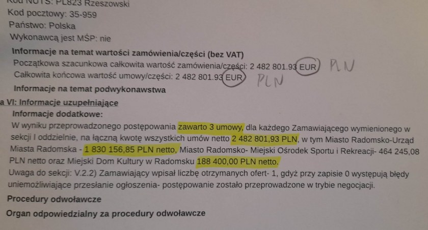 Na zdjęciu ogłoszenie z pomyłką w walucie