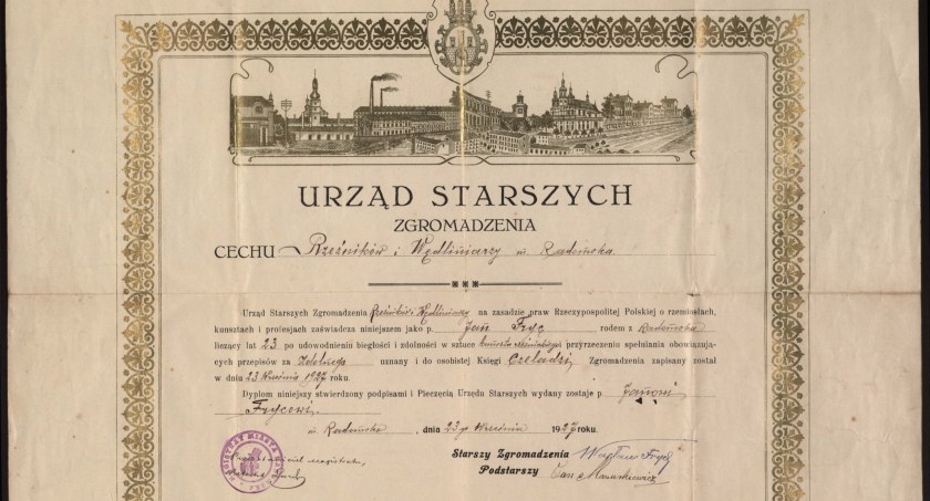 Na zdjęciu: dokument wydany przez cech