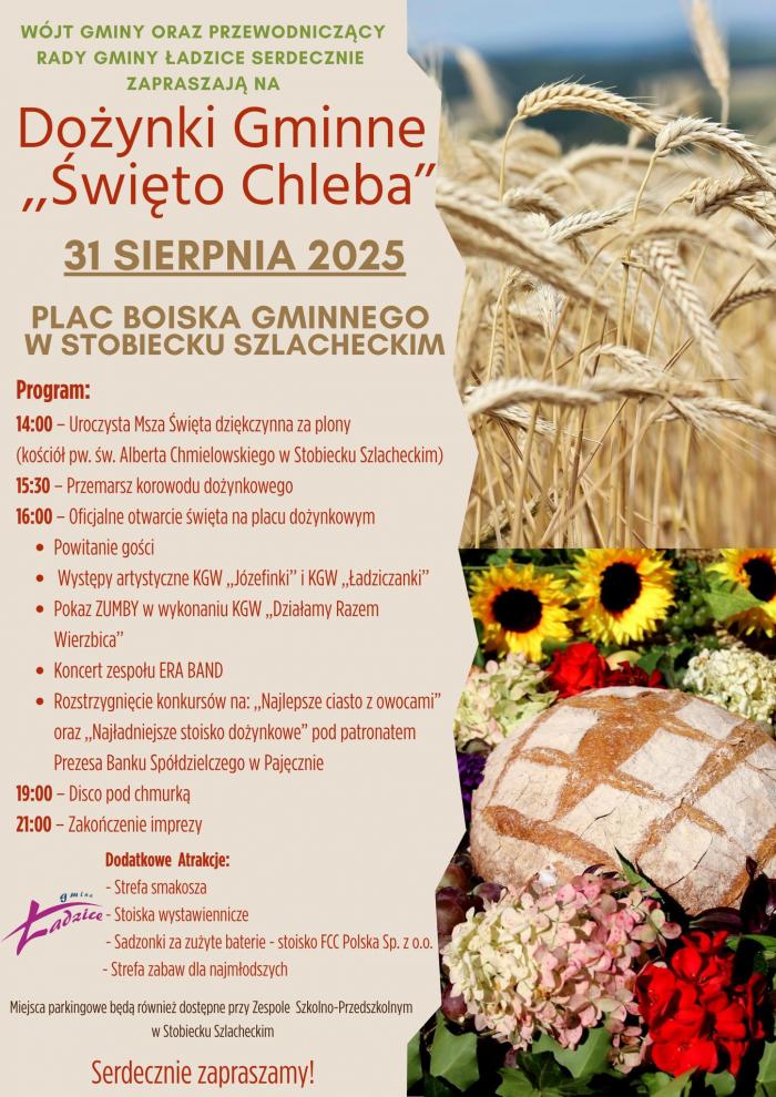 Plakat zapraszający na Dożynki w gminie Ładzice