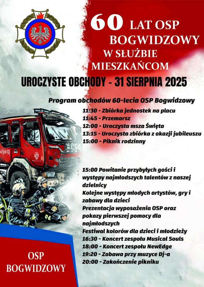 Plakat zapraszający na wydarzenie u strażaków na Bogwidzowach