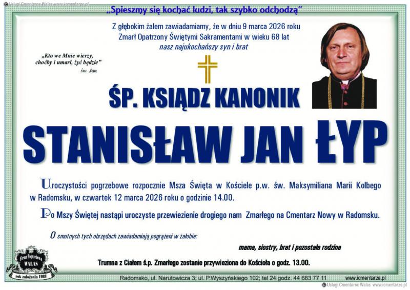 Ksiądz kanonik Stanisław Jan  Łyp