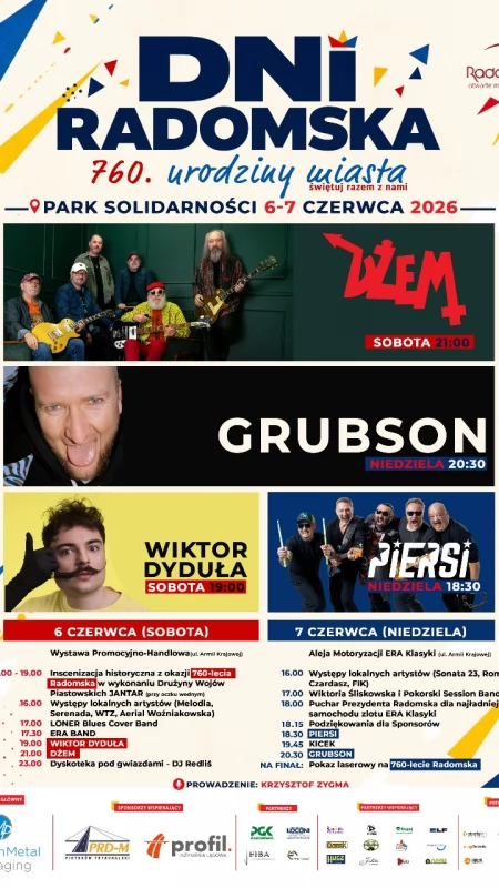 Dni Radomska 2026: Piersi, Grubson, Dżem. Start już w sobotę. Zobacz program