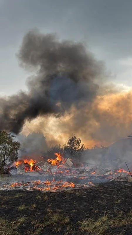 Pożar w Rędzinach. Spłonęły wszystkie budynki, strażacy uratowali dom. Straty to 600 tys. zł. Zaczęło się od wypalania