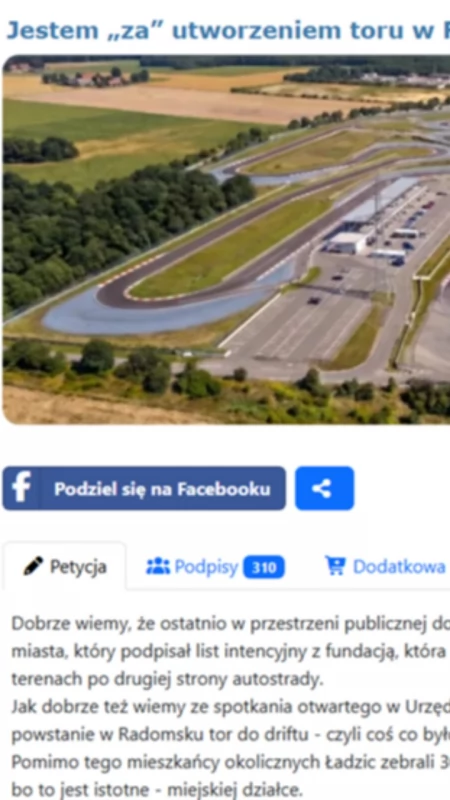 Zwolennicy toru driftowego w Radomsku zbierają podpisy pod petycją popierającą pomysł