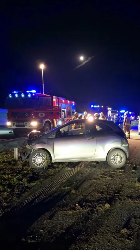 Wypadek na A1. 22-latka kierując Fordem uderzyła w ciężarą Scanię. Ona i jej pasażerka zostały odwiezione do szpitala