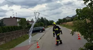 Drzewo zerwało światłowód. Zajęli się nim druhowie z OSP Kobiele Wielkie